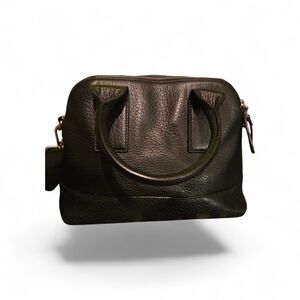 Black Leather Dome Satchel Handbag